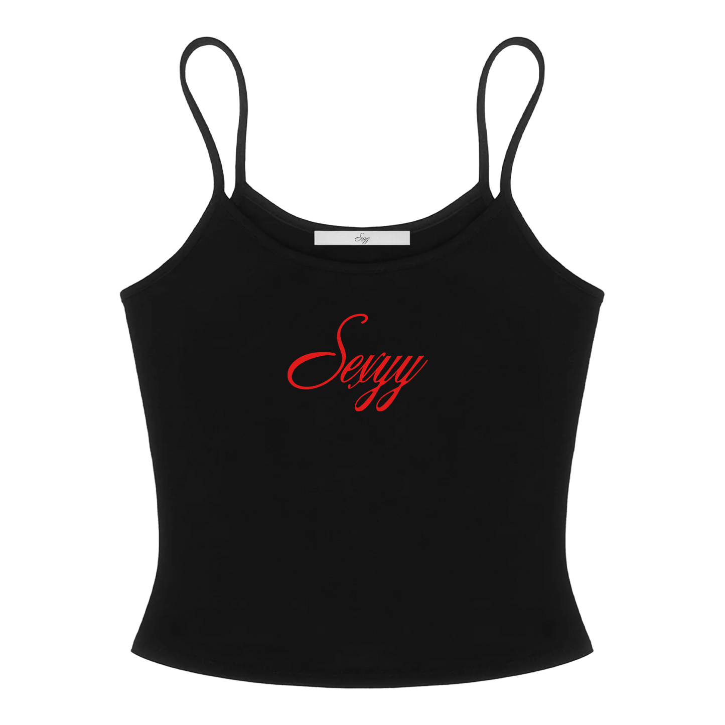 SEXYY EMBROIDERED SPAGHETTI TANK BLACK