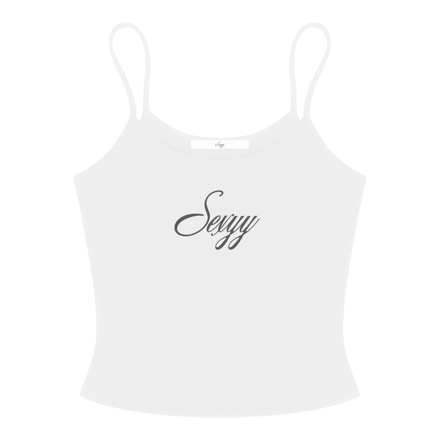 SEXYY EMBROIDERED SPAGHETTI TANK WHITE