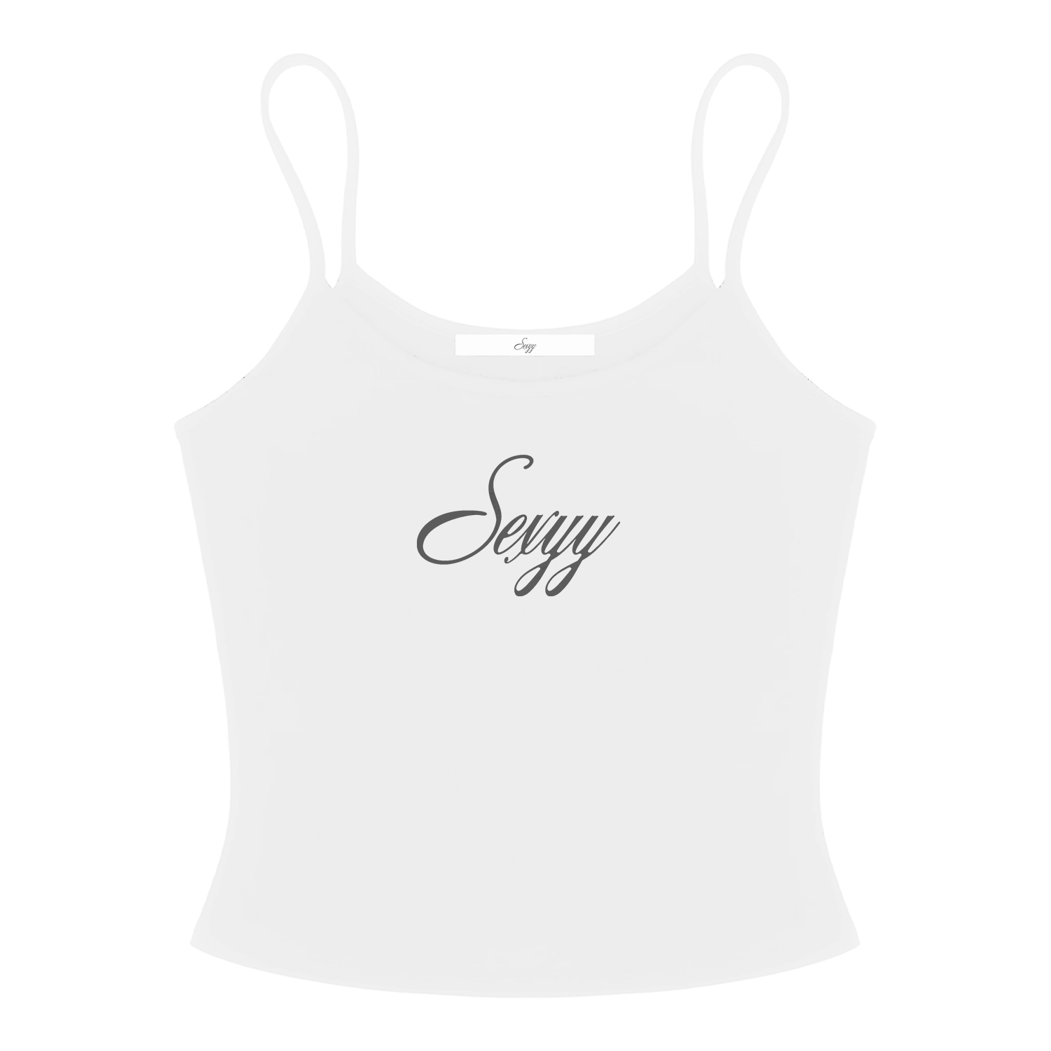 SEXYY EMBROIDERED SPAGHETTI TANK WHITE