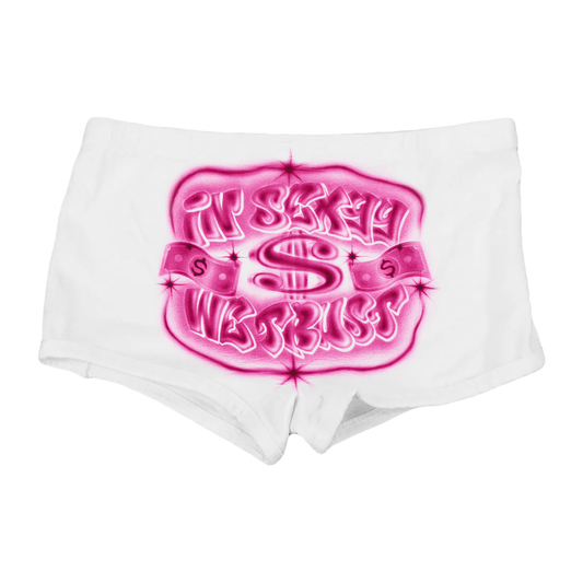 IN $EXYY WE TRUST BOOTY SHORTS WHITE